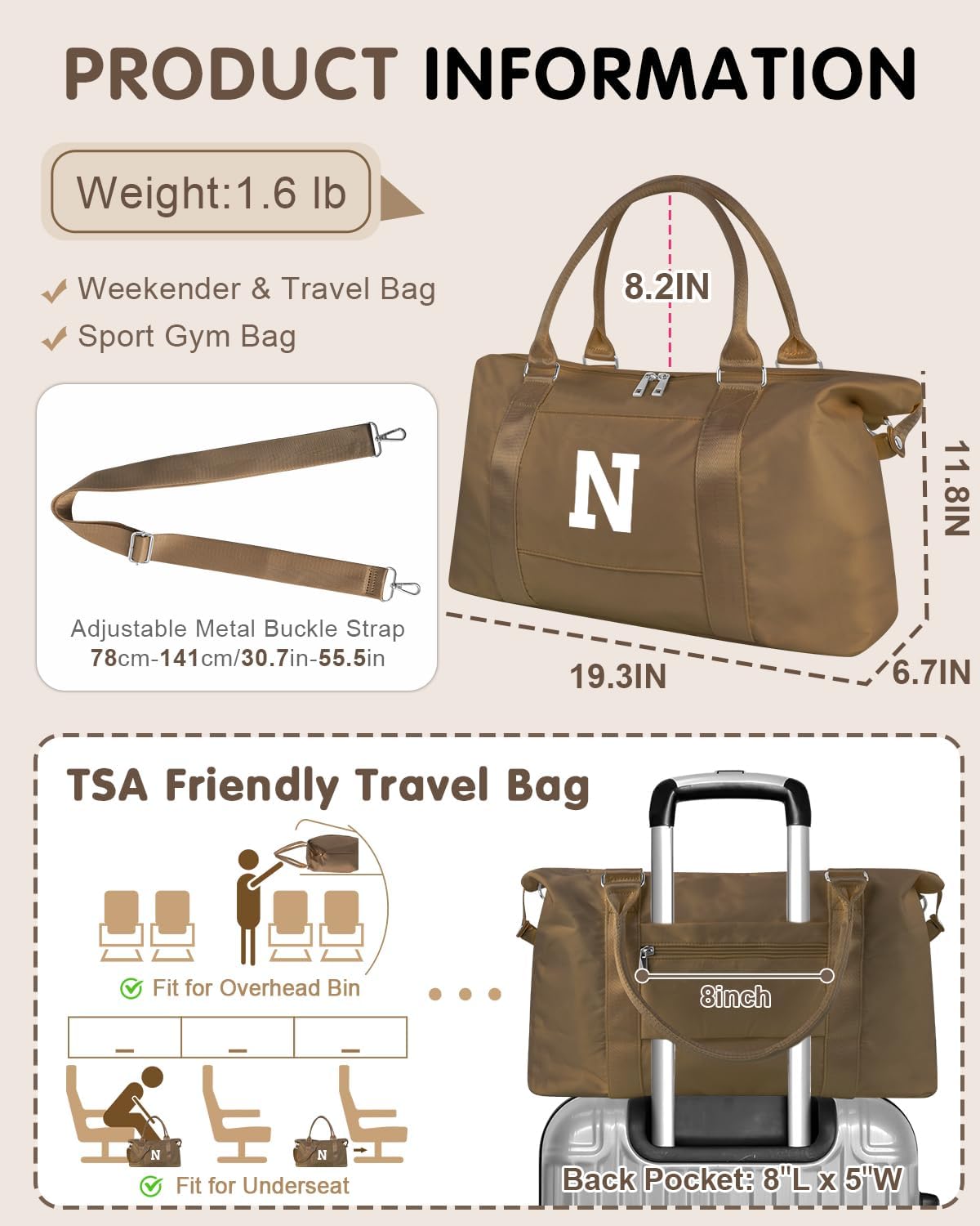 Birthday Graduation Gifts for Daughter,Initial Travel Duffel Bag Sports Gym Bag for Girls Teen Kids