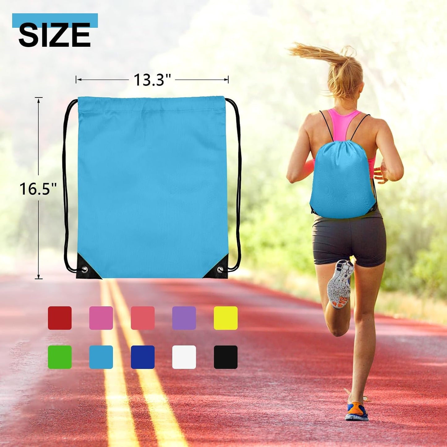 200Pcs Drawstring Backpack Bulk Cinch Sackpack Drawstring Bags Nylon for Gym Party Trip(Sky Blue)