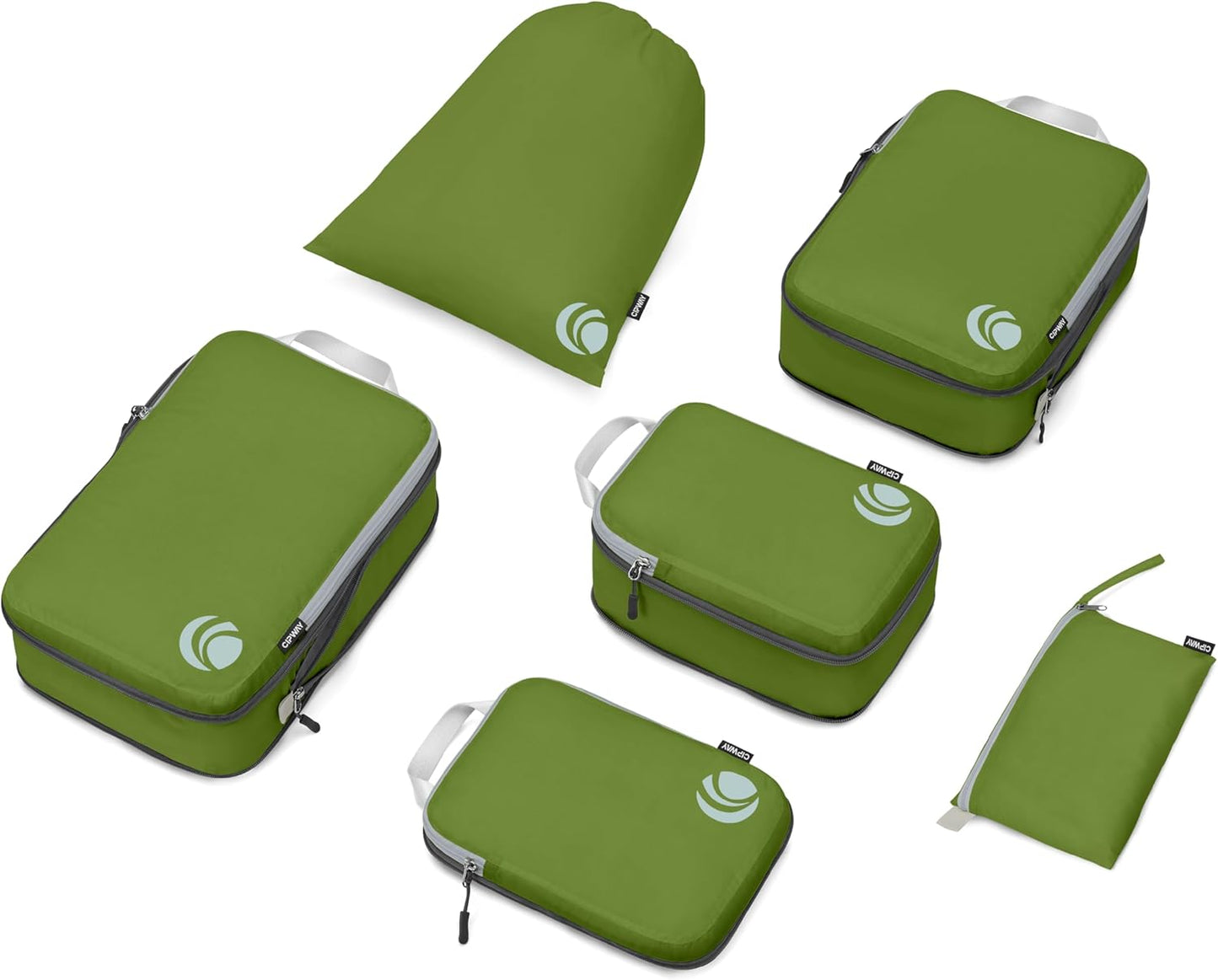 Cipway Compression Packing Cubes Set, Ultralight Expandable Travel Packing Organizers for Carry on Luggage (Green 6pcs)