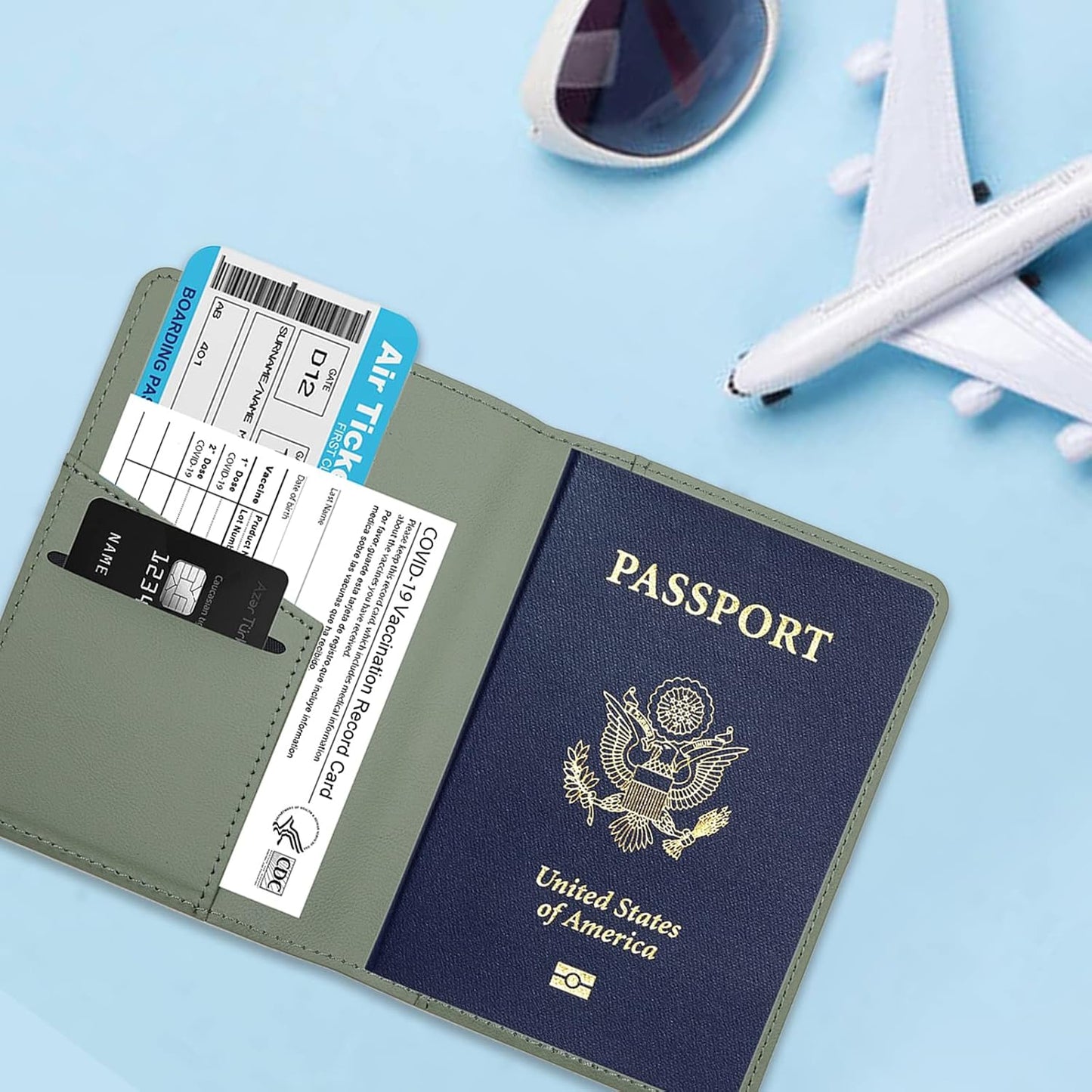 Deziliao Passport Holder,Passport Holder Card Slots, Passport and Vaccine Card Holder Combo, Cute Passport cover for Women and Men, with Waterproof Rfid Blocking, Passport Travel Wallet(Moss green)