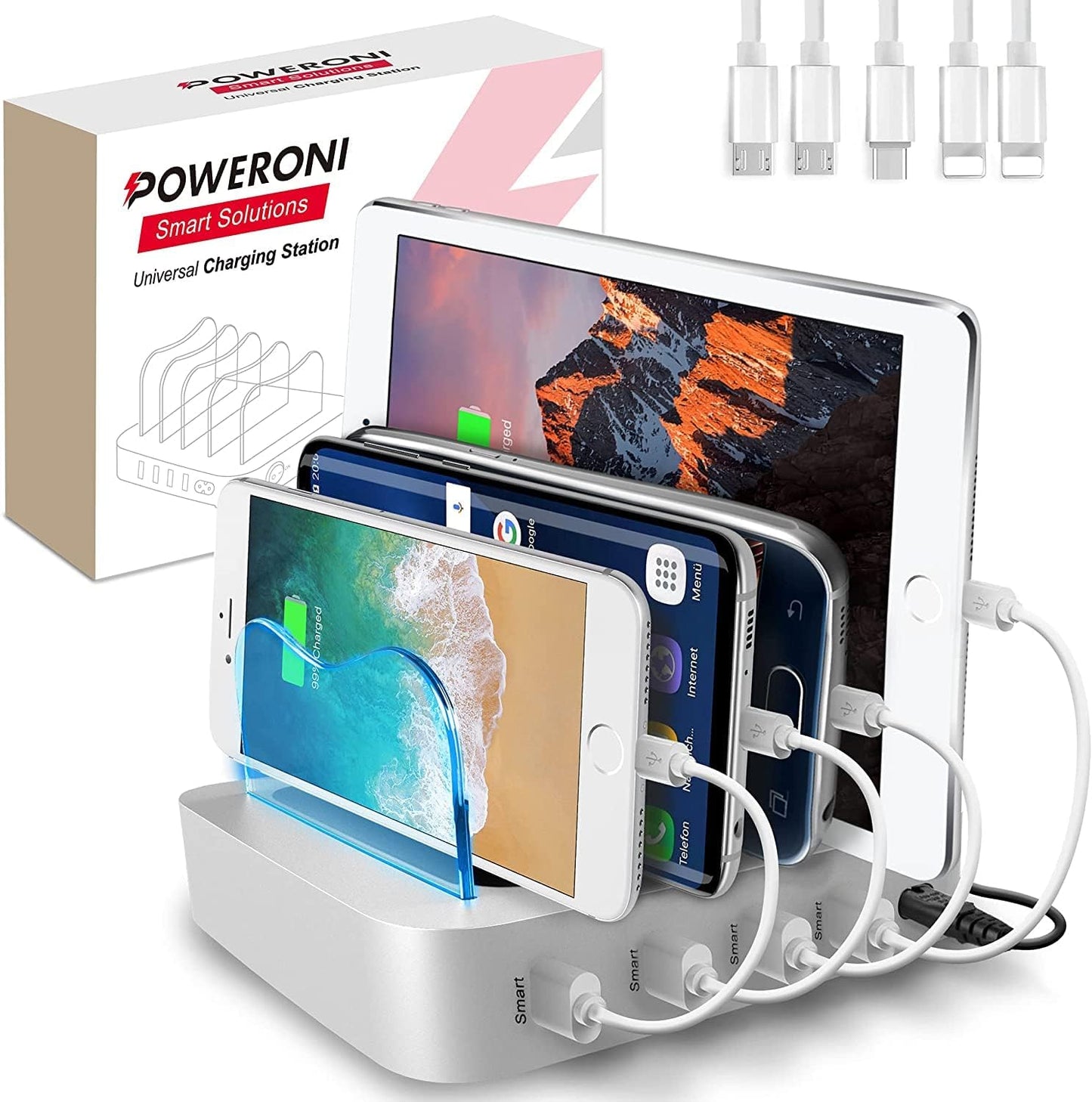 4 Port USB Charging Station - Fast Charging Dock for Multiple Devices Apple - Multi Device Charger Station - Compatible with Apple iPad, iPhone, Android, and Tablet - Charge Rack