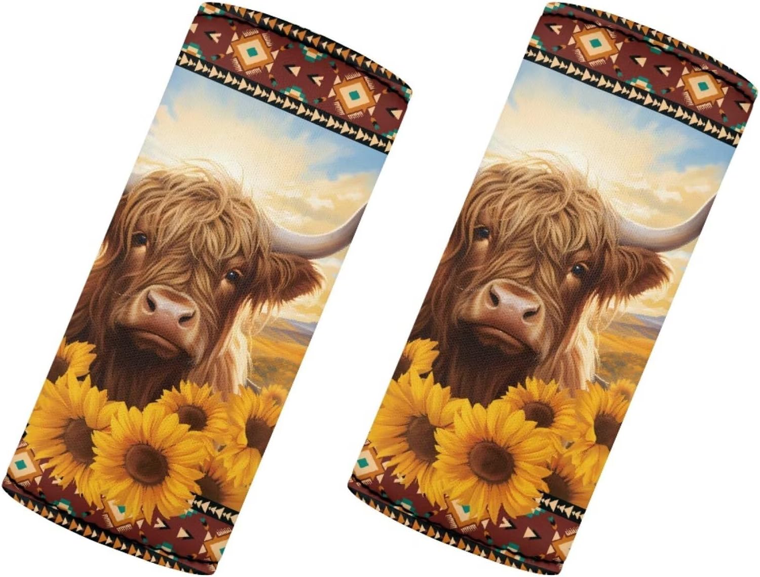 Highland Cattle Sunflower Luggage Identifier for Suitcase Set of 2 Portable Handle Cover Reusable
