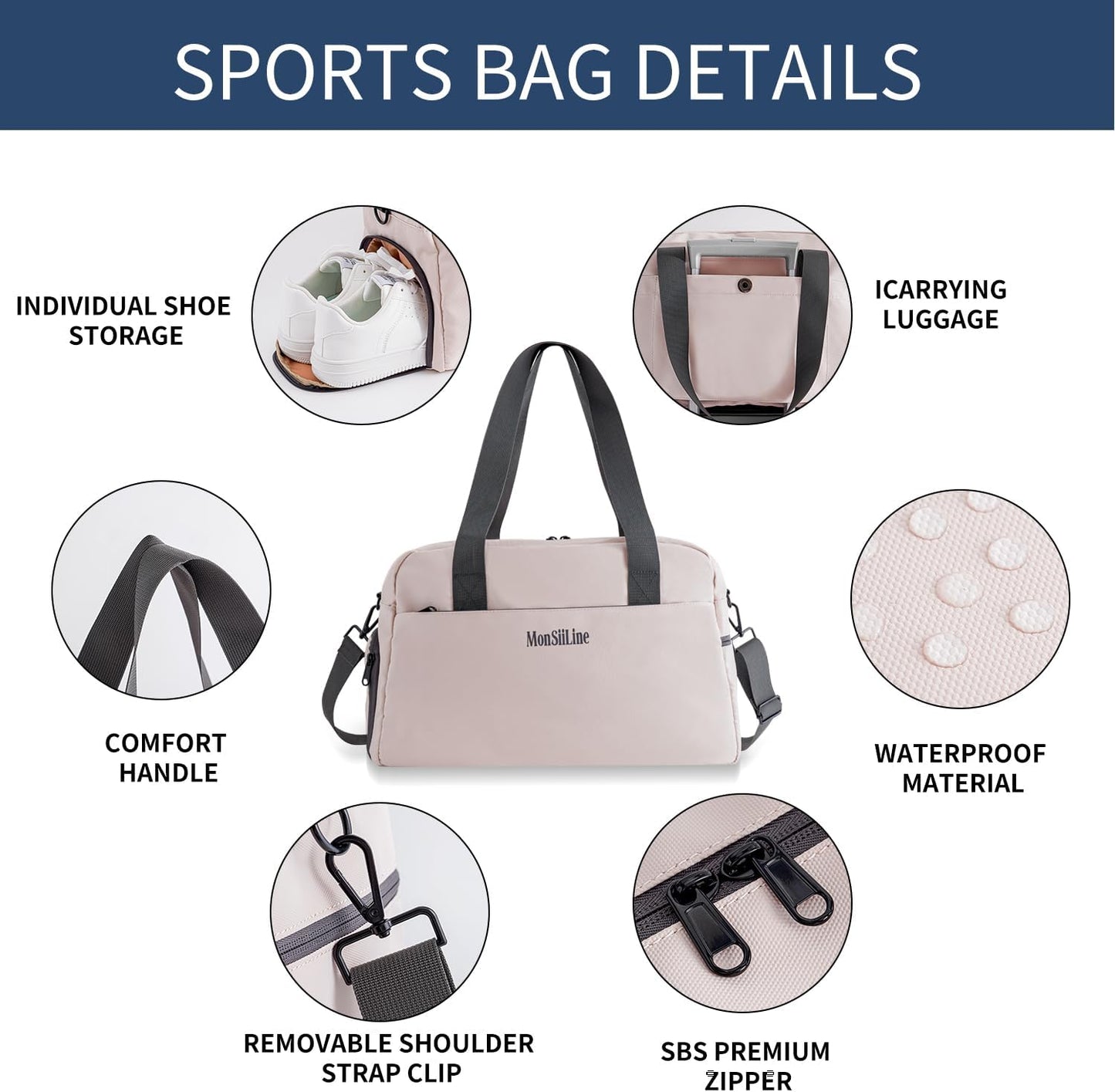 Gym Bag for Women Men with Shoe Compartment, Waterproof Small Duffle Bag for Travel, Sports, Weekend Lightweight Carry On Tote Bag (White)