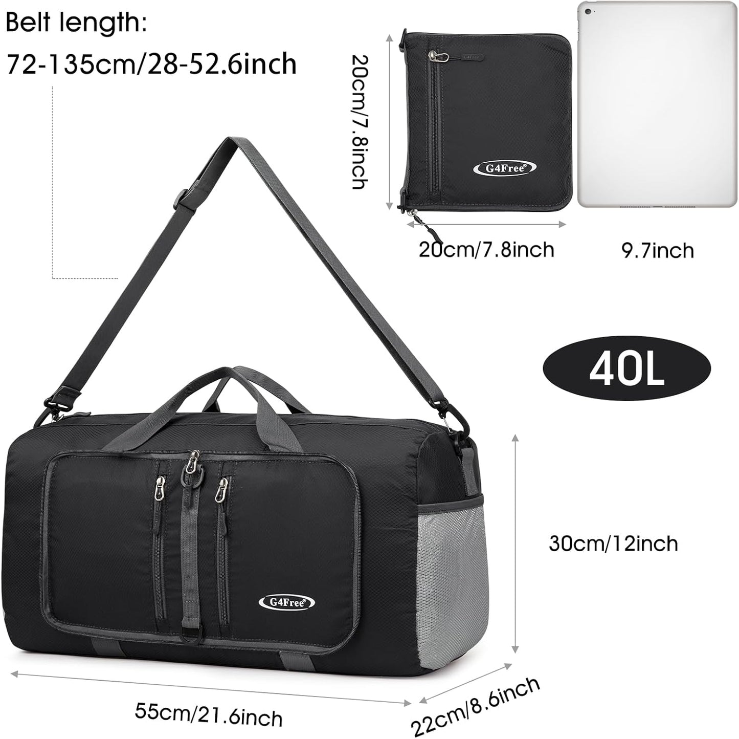G4Free 40L/65L Foldable Duffel Bag, Water-Repellent Travel Backpack, Lightweight Carry Bag for Overnight Weekender Sports Men Women