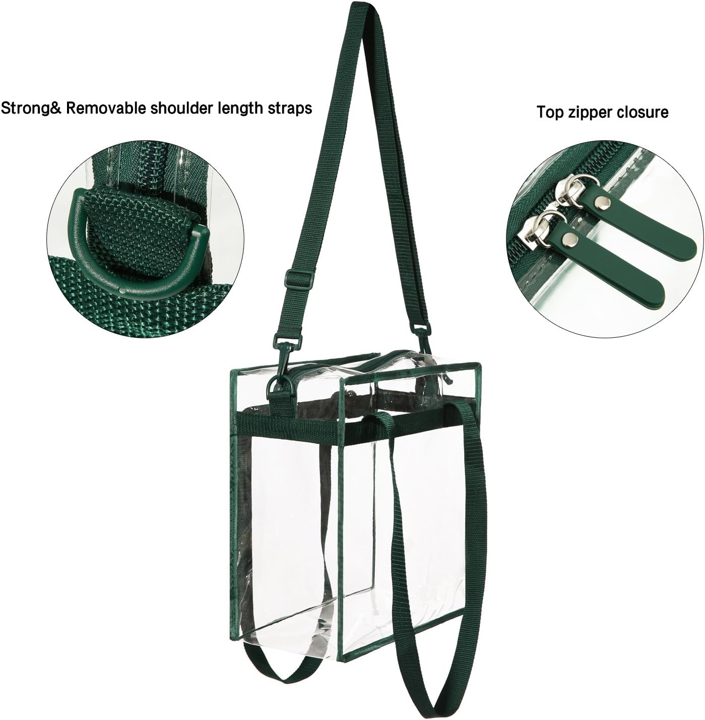 BAGAIL Clear Bags 12x6x12 Stadium Approved Clear Tote Bag with Zipper Closure Crossbody Shoulder Bag with Adjustable Strap
