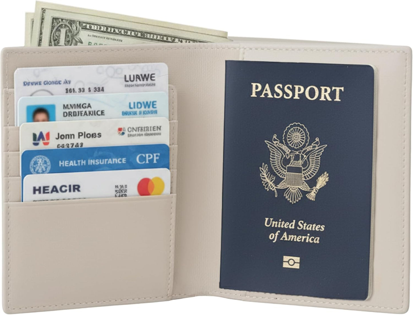 WANDERINGS Leather Travel Wallet with Passport Holder - 5.5" x 4" - Genuine Leather Case with RFID Blocking for Men and Women - Folding Wallet for Passports - Oat Color