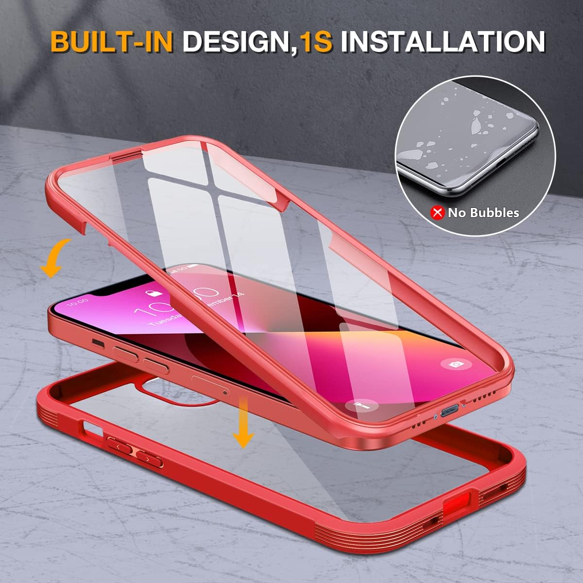 Miracase Glass iPhone 13 Mini Case 5.4 inch, 2023 Upgrade Full-Body Clear Bumper Case with Built-in 9H Tempered Glass Screen Protector for iPhone 13 Mini, Red