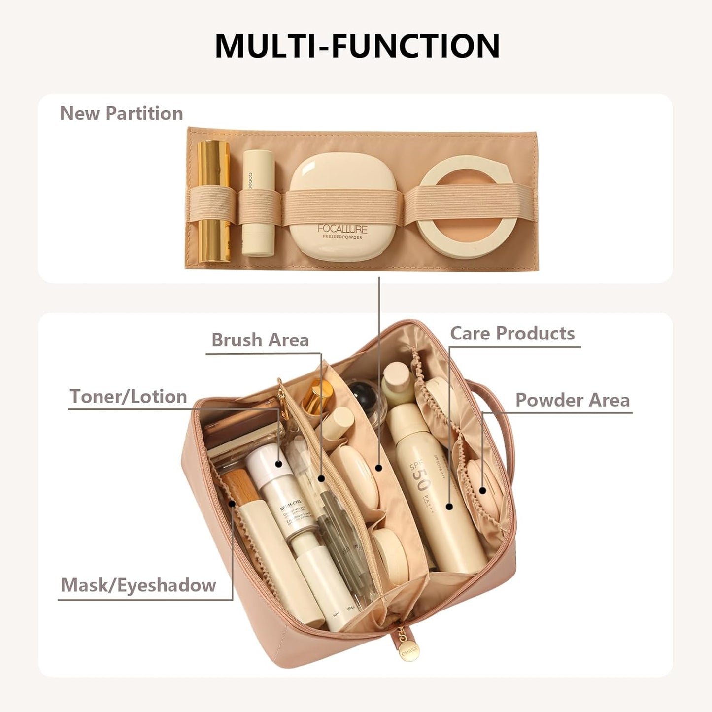 Travel Makeup Bag Toiletry Bag for Women Large Cosmetic Travel Bag Makeup Storage Box Skincare Organizer Vanity Organizer Bag Multi-Function Makeup Organizer with Compartments Travel essentials