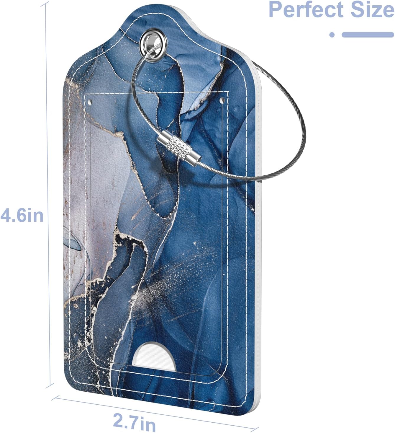 2 Pack PU Leather Luggage Tags for Suitcase, Travel Cruise Luggage Tag with Privacy Flap, Name ID Label and Metal Loop for Women Men Baggage Handbag School Bag Backpack, Blue Flow Marble