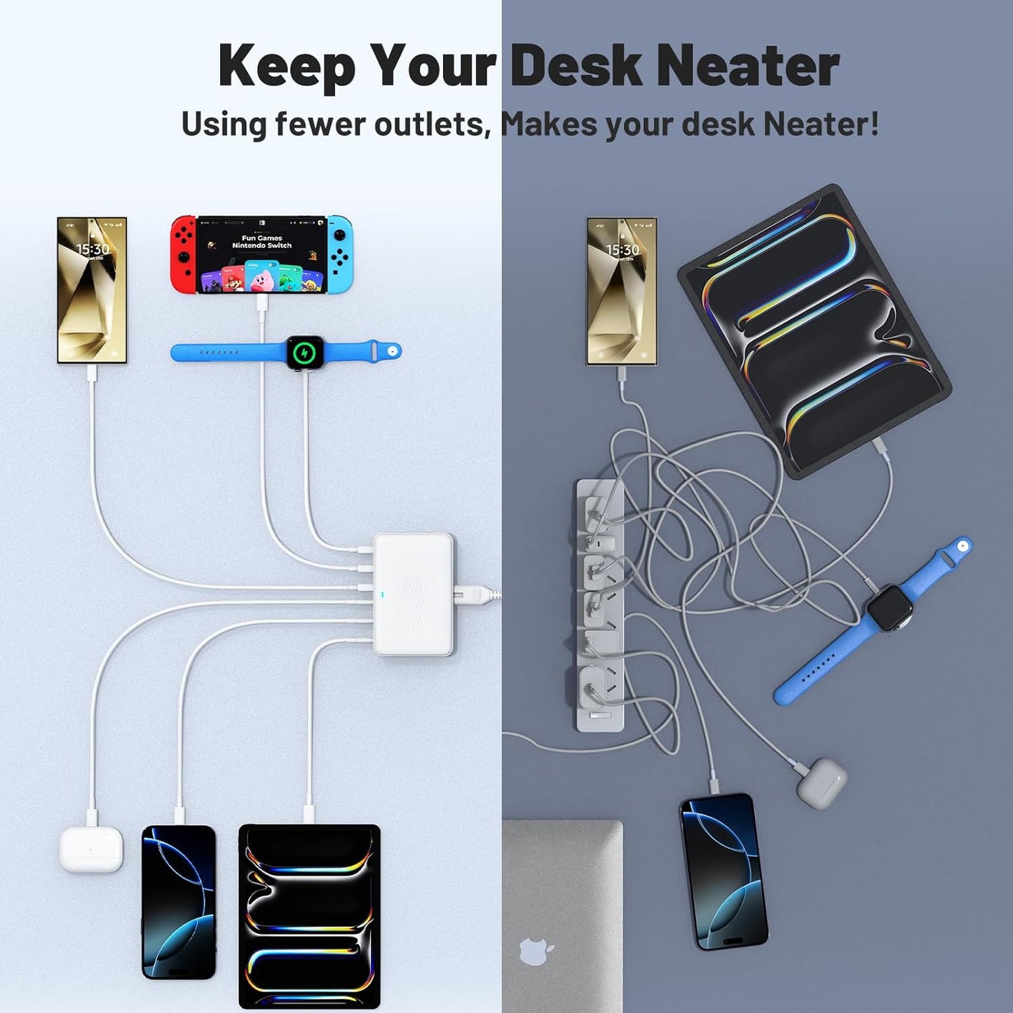 USB C Fast Charger Block, 100W GaN 6 Port Type C Charging Station Hub,Wall Charger Power Strip Adapter Plug Cube Brick Box for Apple iPhone 17 16 15 14 13 12 Pro Max/iPad/Pixel/Samsung Galaxy S25 S24