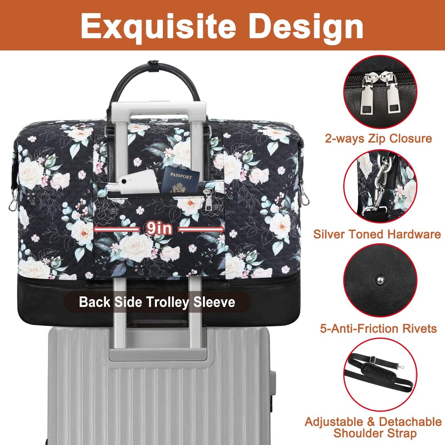 Travel Weekender Bag for Women, Overnight Bag with Shoe Compartment Oversized Travel Duffel Bag
