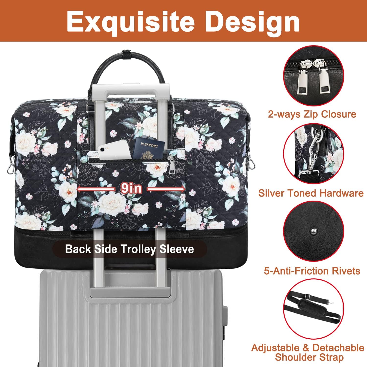 Travel Weekender Bag for Women, Overnight Bag with Shoe Compartment Oversized Travel Duffel Bag