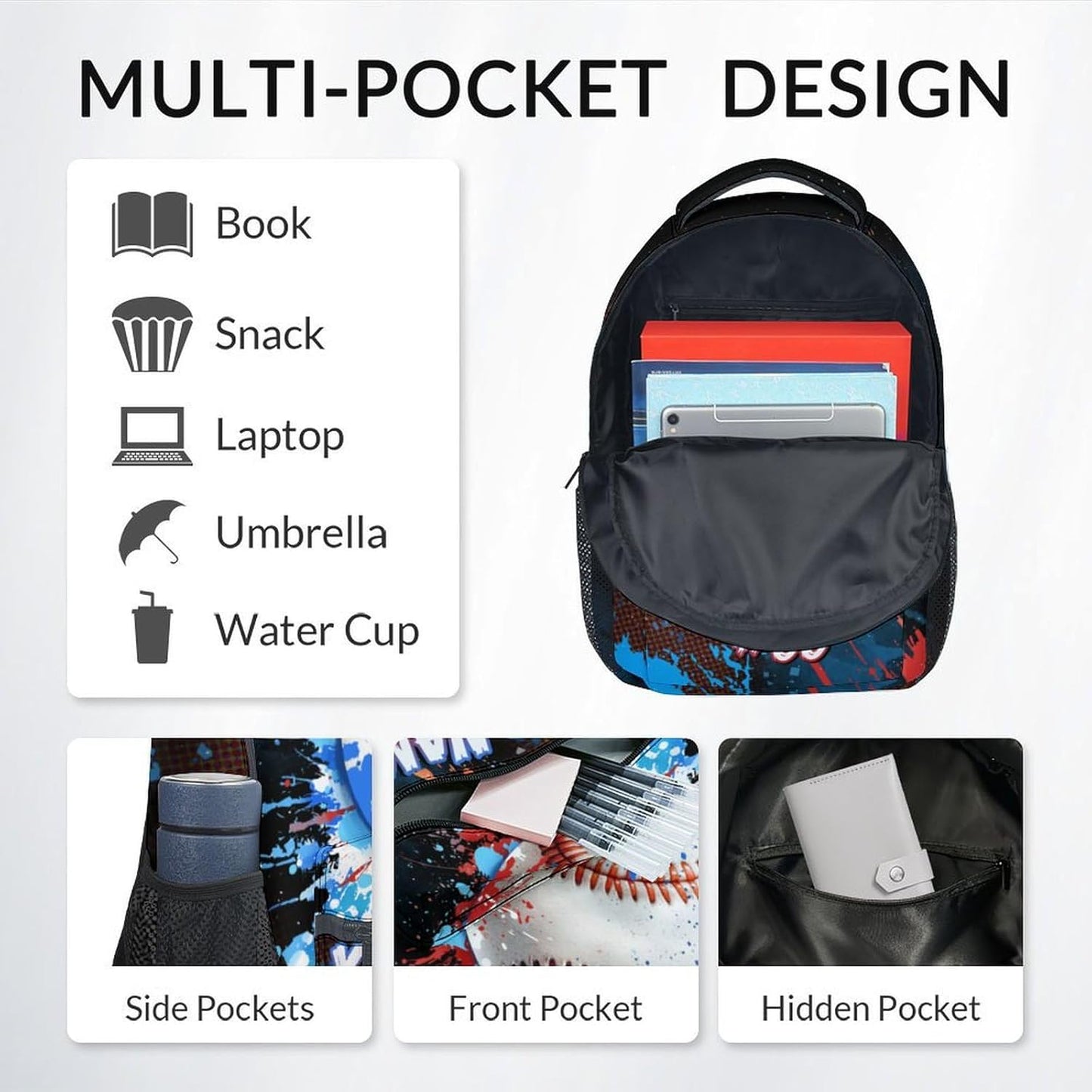 COZYAURA Backpack for Kids - Personalized Baseball Backpacks Set for School - Boys Bookbag with Lunch Box - Youth Back Pack for Elementary Middle School