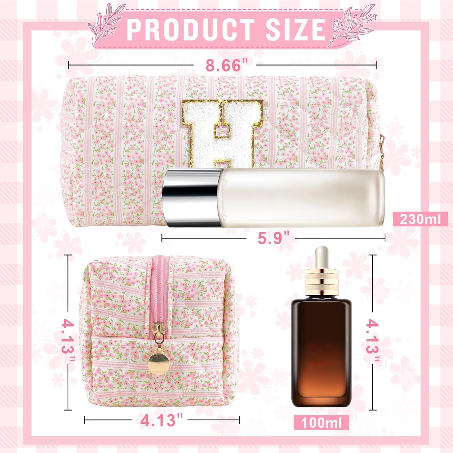 Personalized Quilted Cosmetic Bag, Puffy Monogrammed Christmas Birthday Gifts for Women & Girls