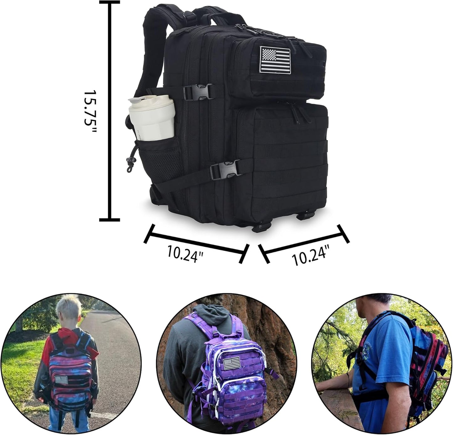 25L Tactical Backpack for Men and Women Military Backpack Army Assault Pack Molle Backpack Small Bug Out Bag Travel Rucksack Daypack (Black)