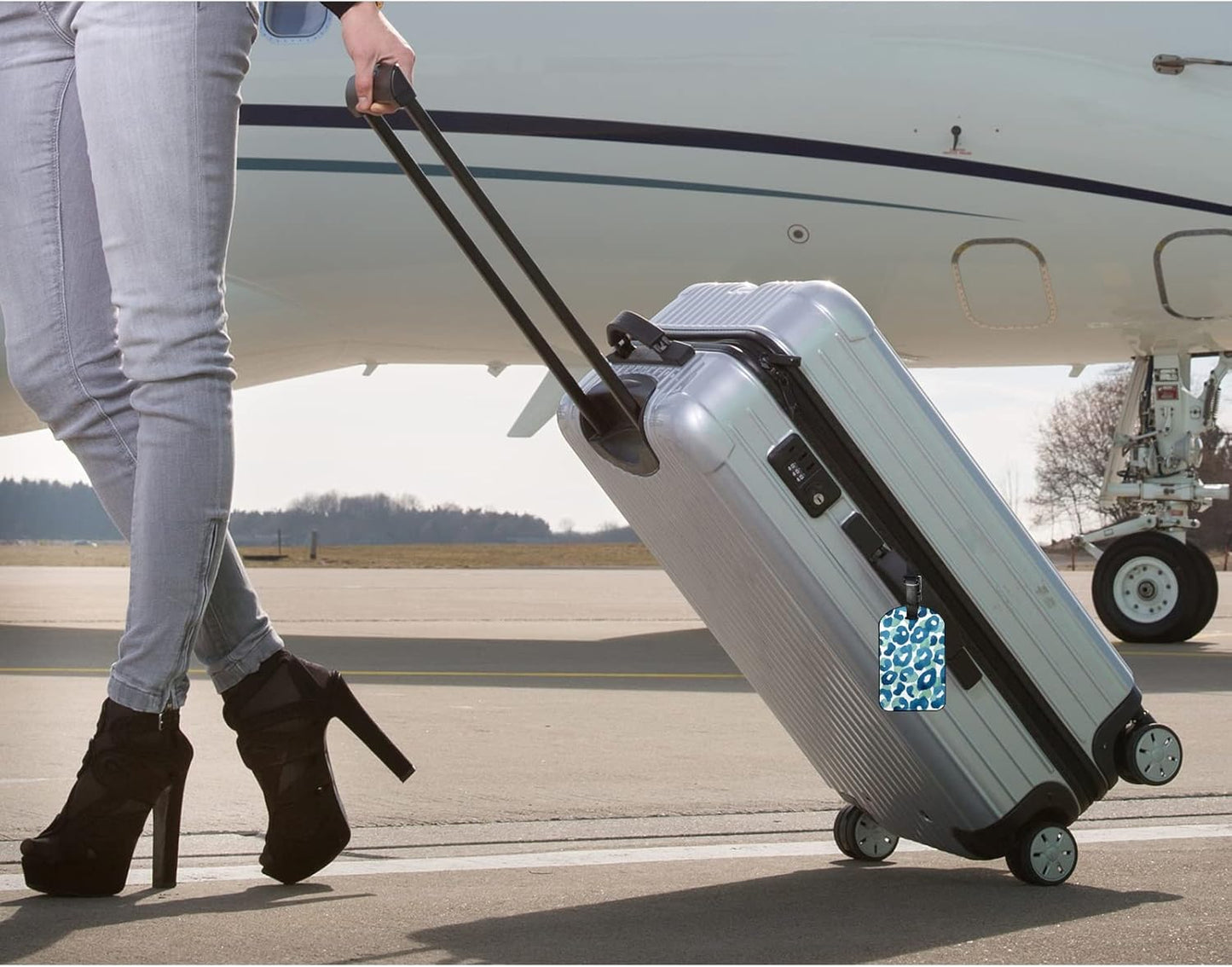 Leopard Print Suitcase Tag Animal Skin Safari Wildlife Turquoise Luggage Tags Label Cruise Instrument Bag Case Tags, 1 Pack