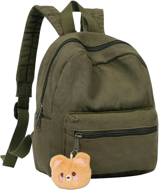 Phaoullzon Teen Girls Mini Backpack Purse Kids Canvas Small Tiny Cute Bag,Olive green