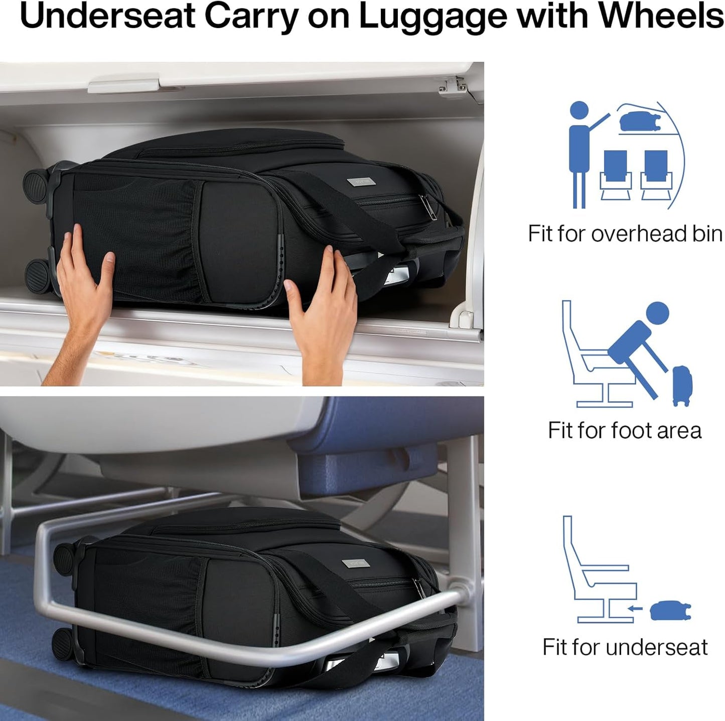 MILADA Carry On Luggage Airline Approved 16 Inch Underseat Small Suitcases with Wheels Softside Travel Luggage Personal Item Overnight Bag Business Mini Suitcase for Women and Men, Black