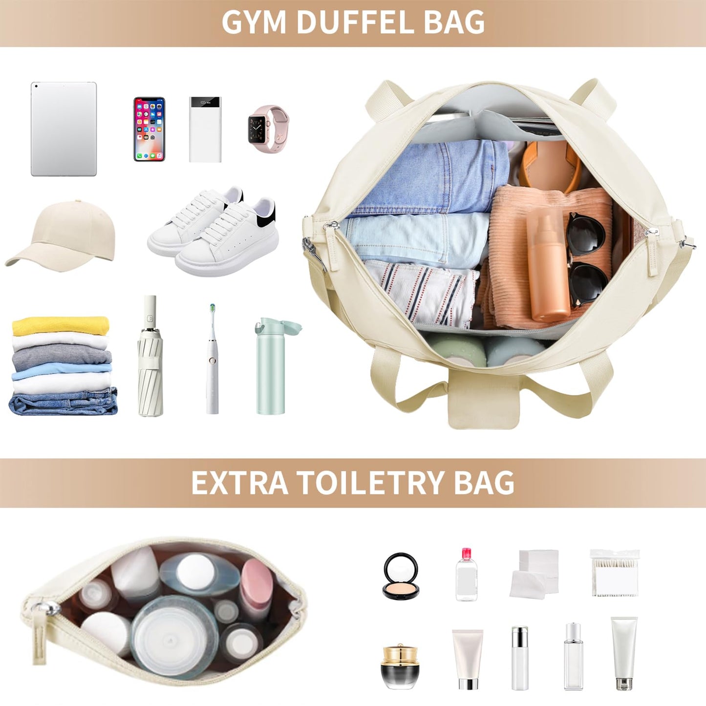 Gym Bag for Women, Personal Item Travel Bag with Shoes Compartment for Trip