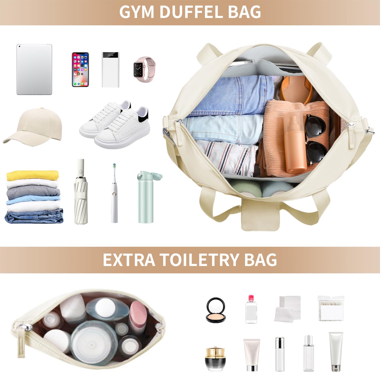 Gym Bag for Women, Personal Item Travel Bag with Shoes Compartment for Trip