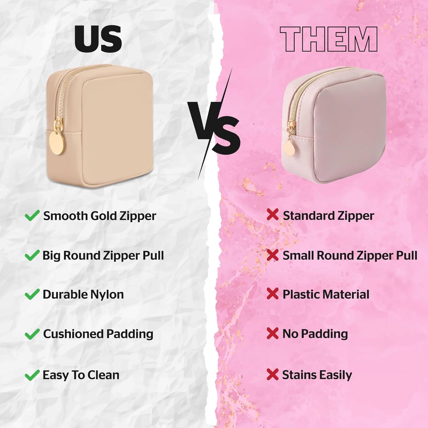 DANCOUR Nylon Makeup Bags for Women Large Preppy Travel Toiletry Pouch Cosmetic Bag Makeup Organizer