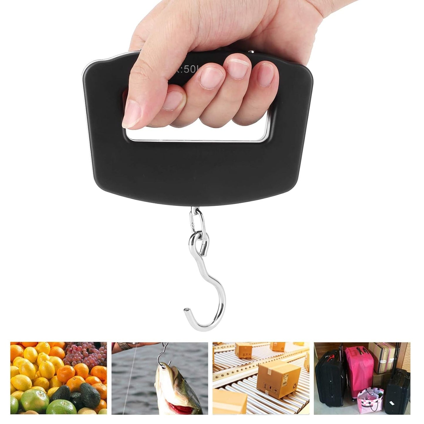 50kg/10g Portable Fishing Scale,Mini Portable Travel Hook Scale,Electronic Hook Scale Luggage Scale with Hook for Travel Fish Weighing Black