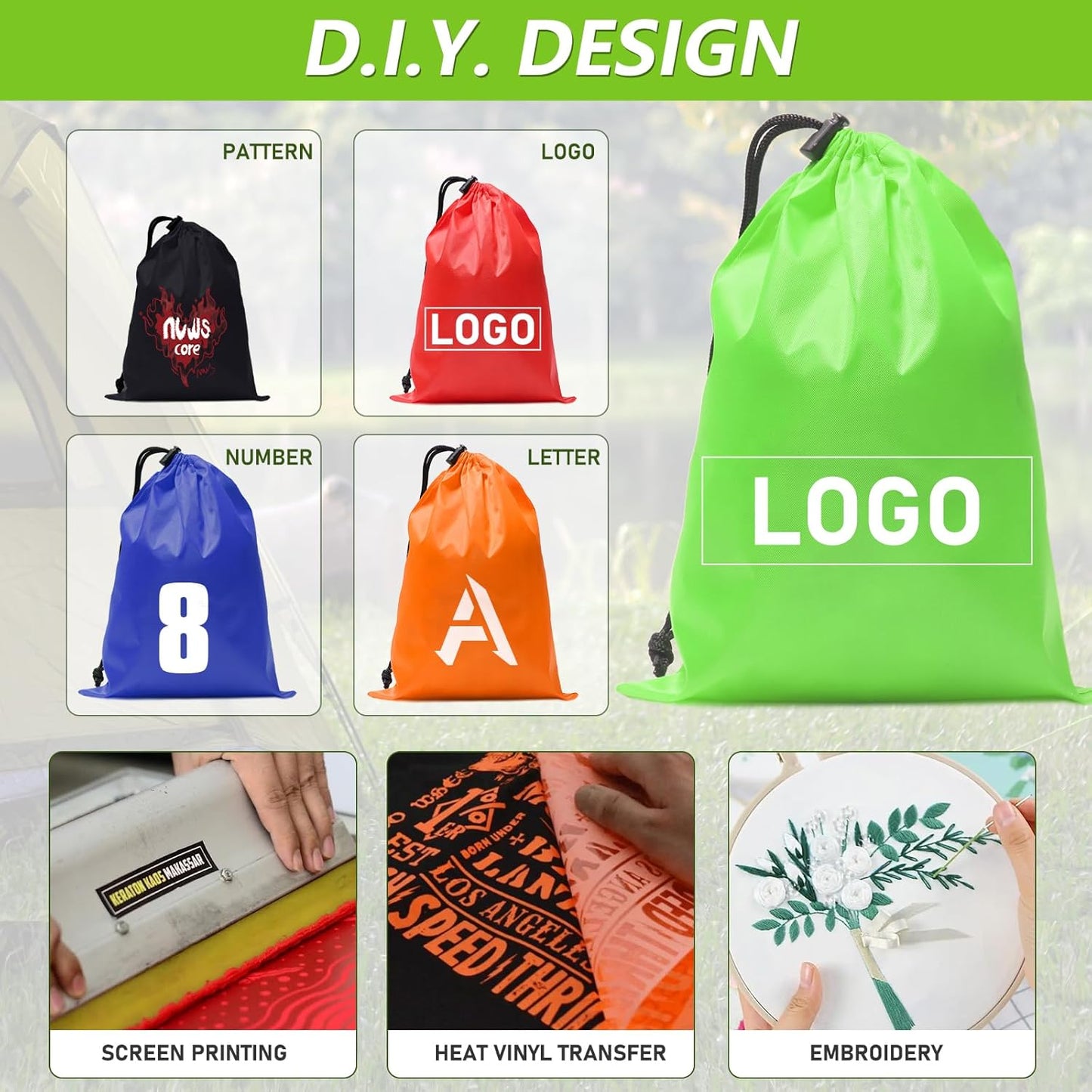 iMucci Upgrade Waterproof Drawstring Bag Sack Nylon Bag Ditty Bag for Gym Traveling, Hiking, Yoga, Shopping