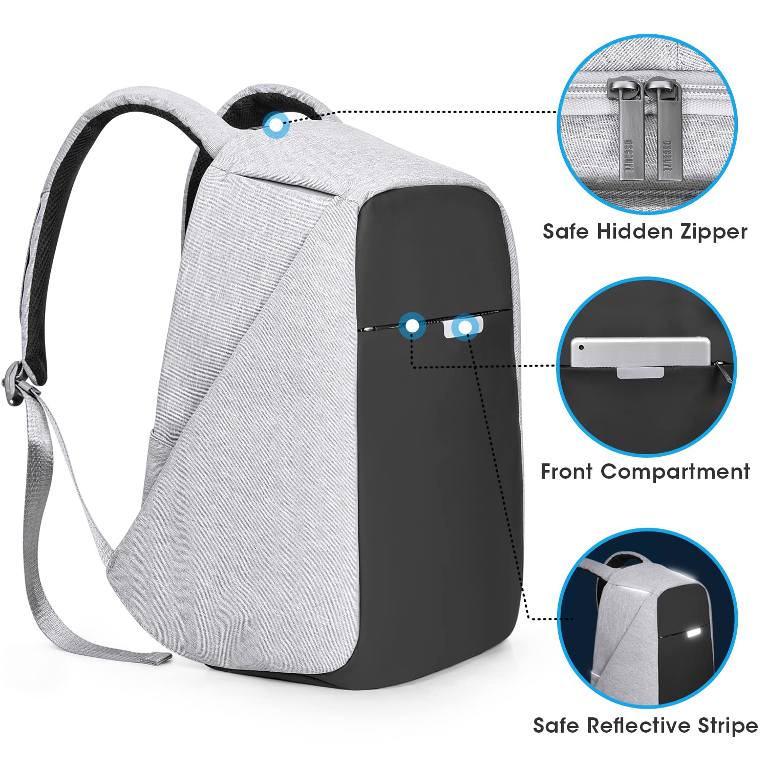oscaurt Anti Theft Backpack 15.6 Inch Laptop Travel Backpack with Hidden Zipper and USB Charging