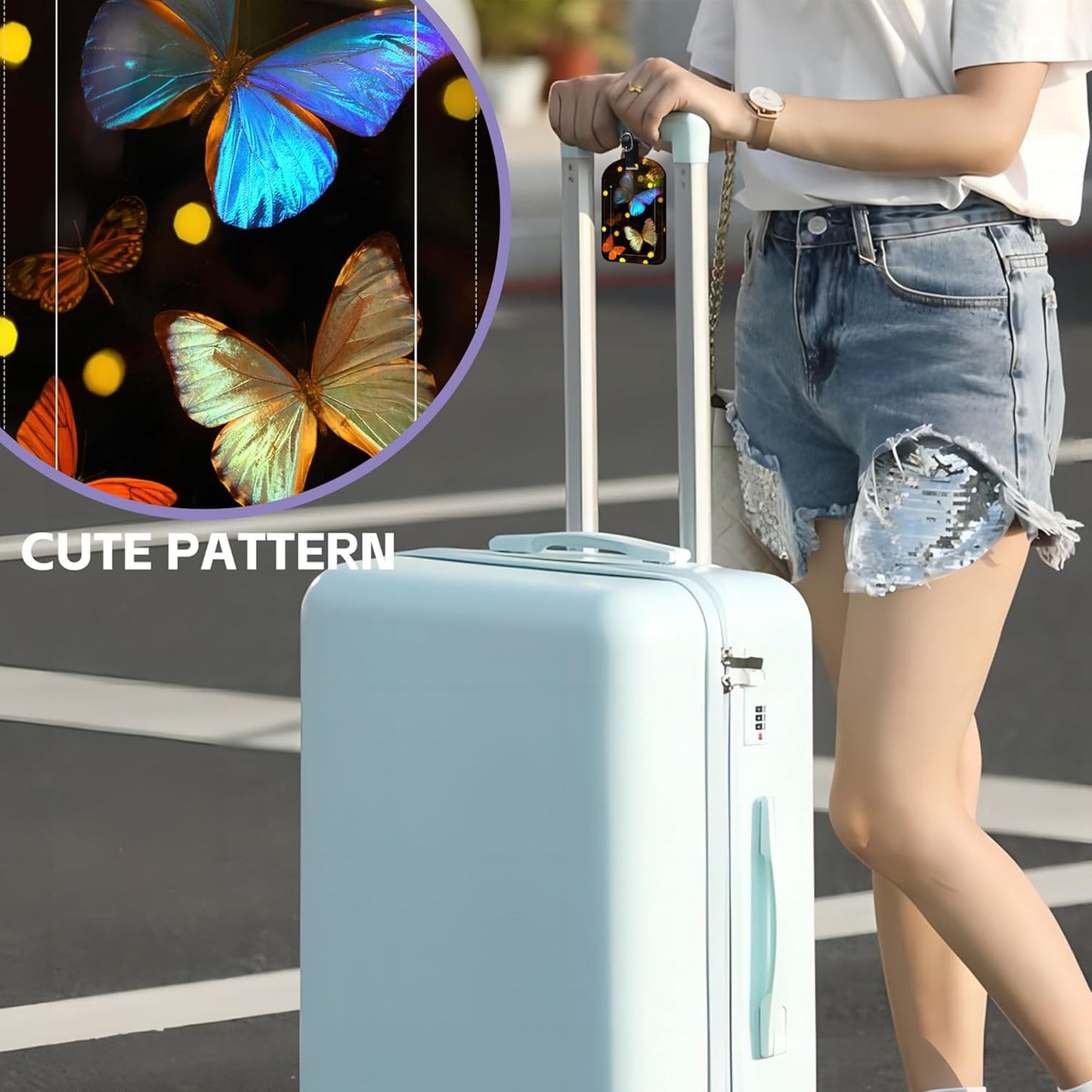 2 Pack Luggage Tags Tropical Butterflies PU Leather Baggage Handbag Suitcase Tags with Secure Strap Privacy Cover ID Labels,Business Travel Baggage Tag Identifier