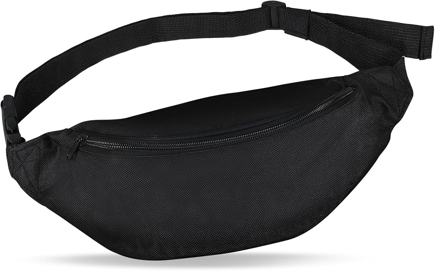INNOLIFE Unisex Fanny Pack for Women Men, Fashion Sporty Multi-purpose 2-Zipper Waist Belt Bag Fanny Pack Adjustable Strap for Sport Hiking Traveling Passport Wallet (1, Black (Extended Strap))
