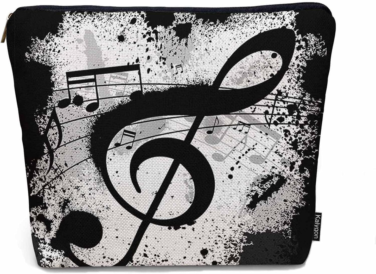Music Notes Makeup Organizer Bag Cosmetic Bag For Men Women, Grunge Musical Notes Melody Black Travel Toiletry Bag Flax Makeup Bags Purse Business Makeup Pouch For Toiletries Cosmetics
