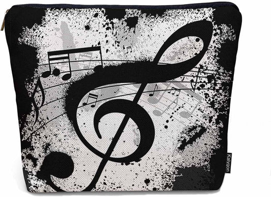 Music Notes Makeup Organizer Bag Cosmetic Bag For Men Women, Grunge Musical Notes Melody Black Travel Toiletry Bag Flax Makeup Bags Purse Business Makeup Pouch For Toiletries Cosmetics