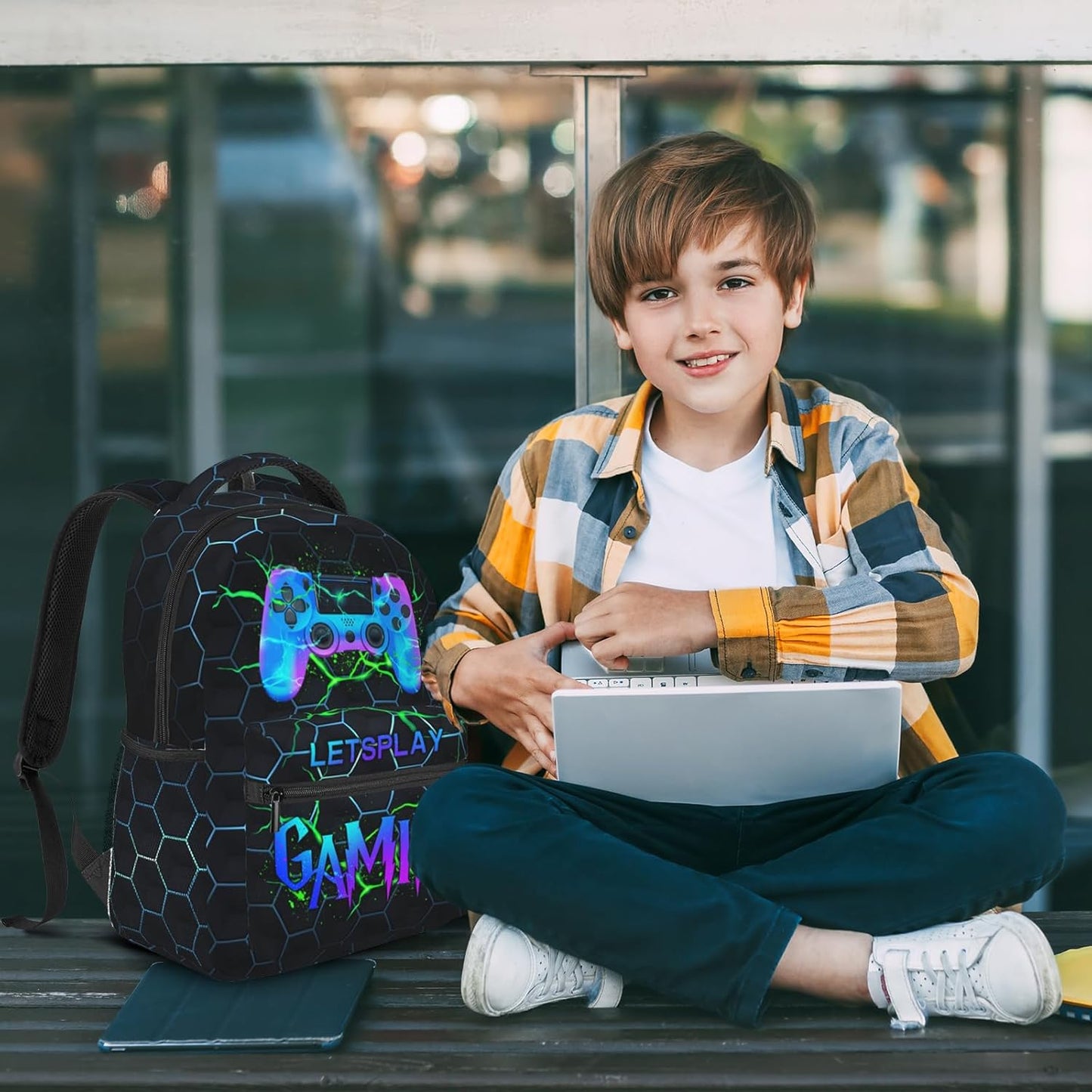 Abstract Gaming Backpack Games School Bookbag Video Game Laptop Backpack Hiking Travel Bag for Kids Boys Teens Adults