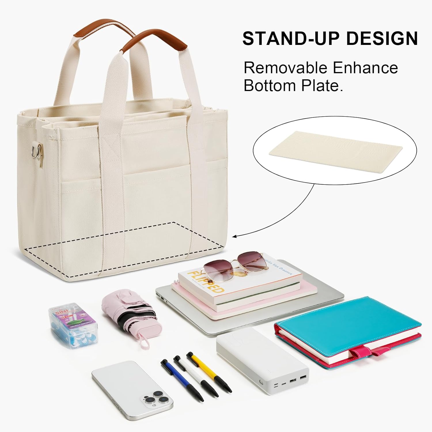 KKXIU Canvas Tote Bag for Women with Zipper and Compartments Crossbody Large Bible Messenger Purse