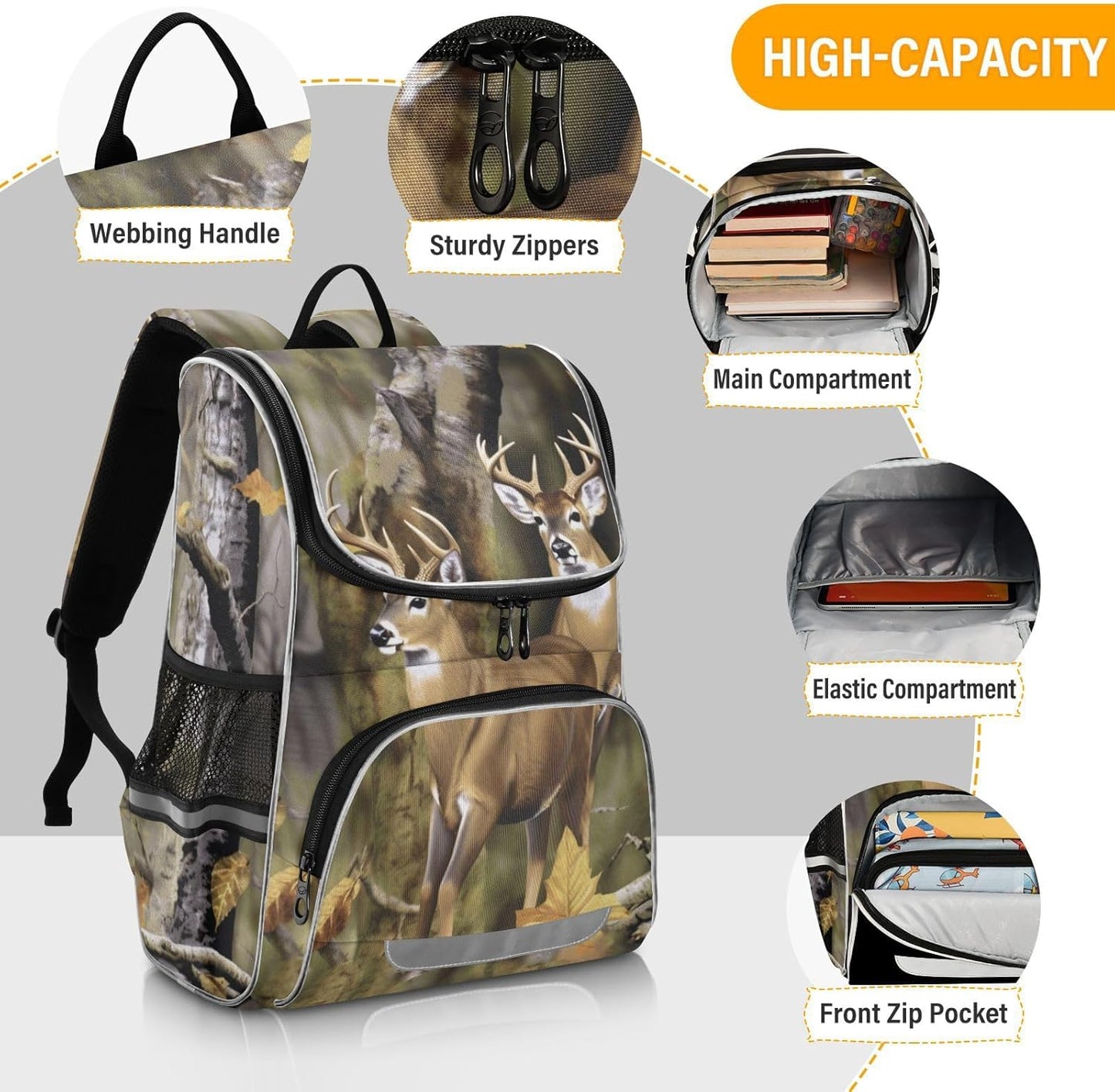 Camo Deer Hunt Cute Backpack For Girls Kids Backpack Boys Teen School Bag Bookbag Travel Daypacks