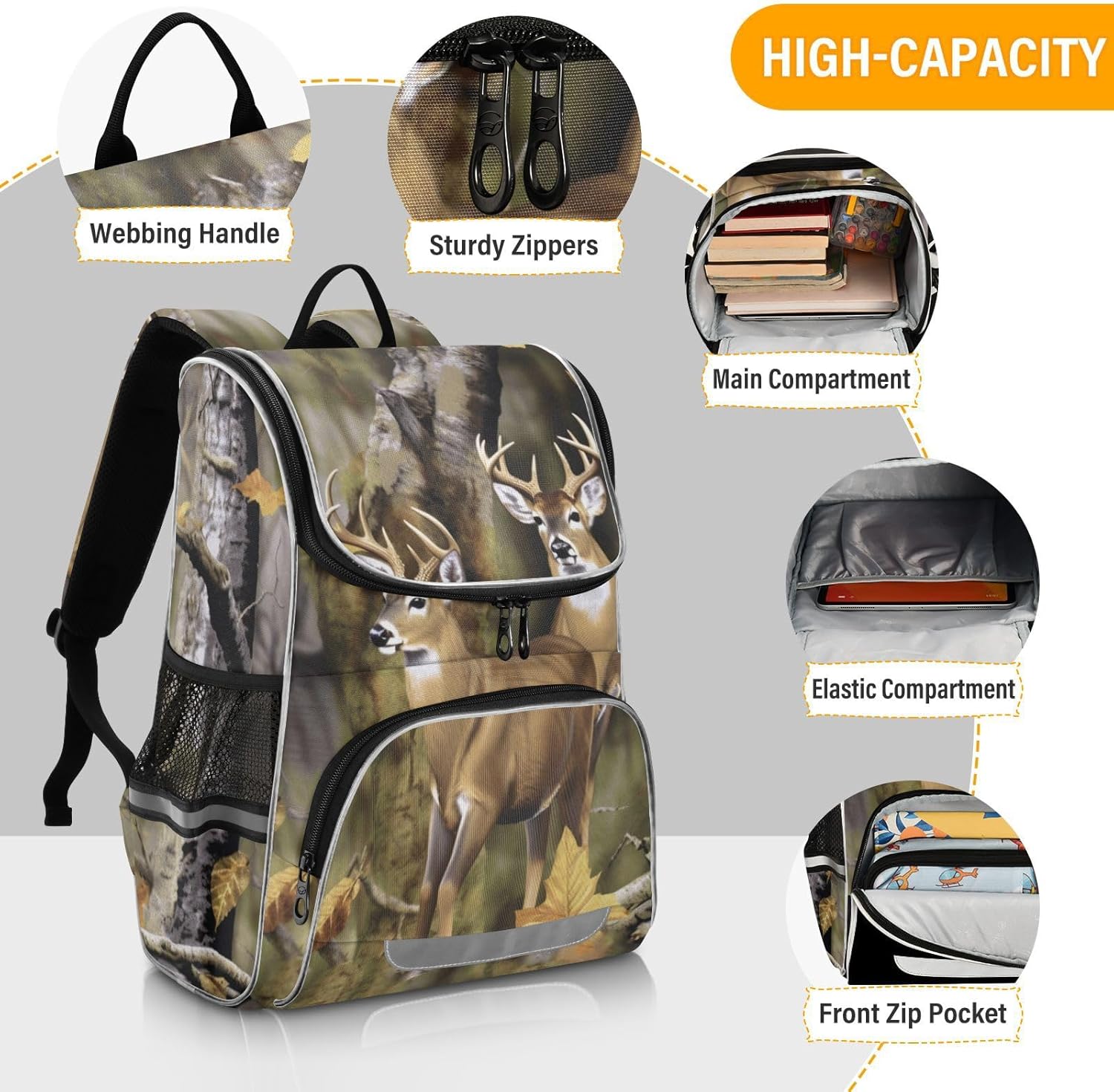 Camo Deer Hunt Cute Backpack For Girls Kids Backpack Boys Teen School Bag Bookbag Travel Daypacks