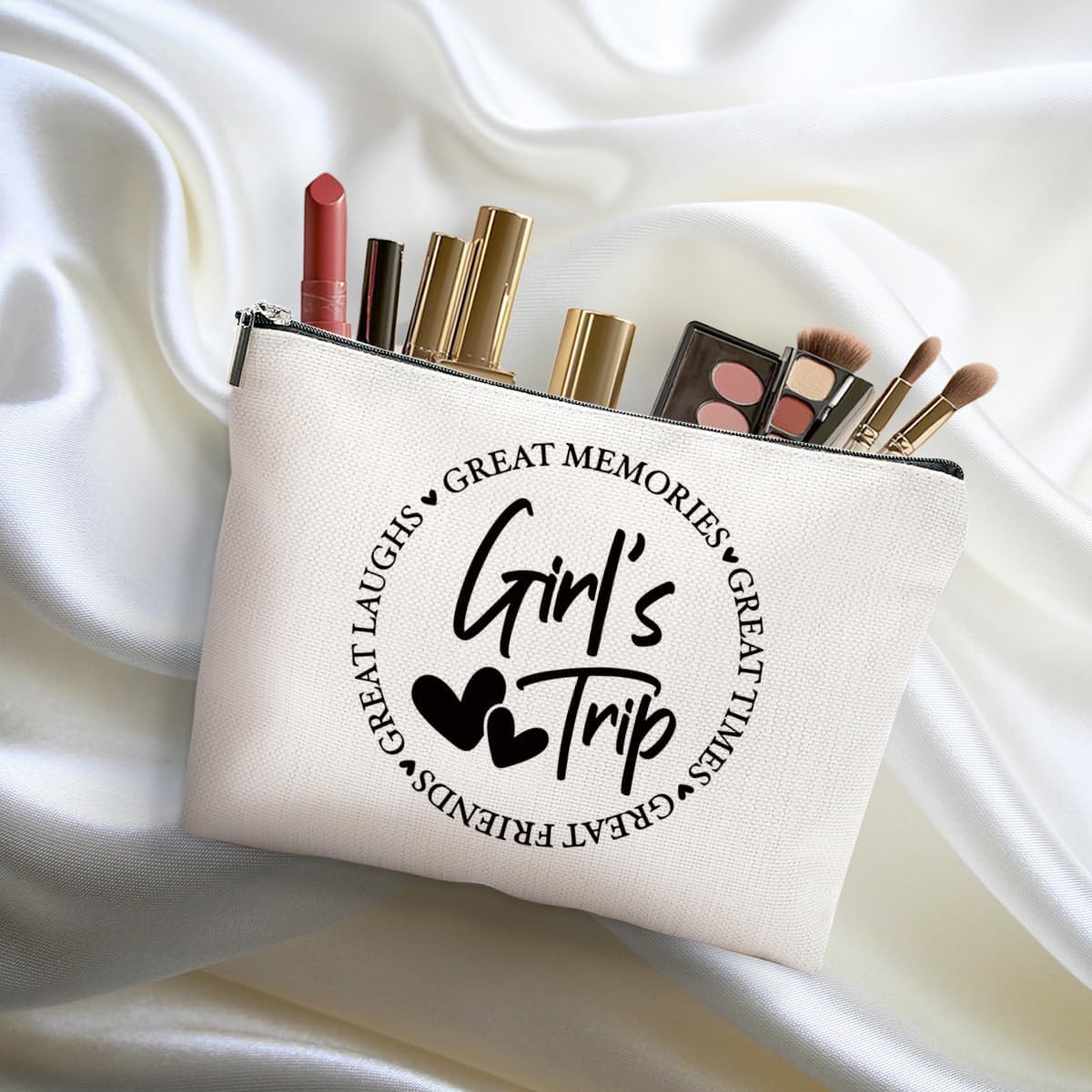 4Pcs Girls Trip Gifts Favors, Girls Weekend Gifts Makeup Bag, Bestie Gifts Weekend Bag Vacation 2025 Cosmetic Bag, Friendship Gifts for Women Best Friend, Graduation Wedding Gifts Toiletry Bag