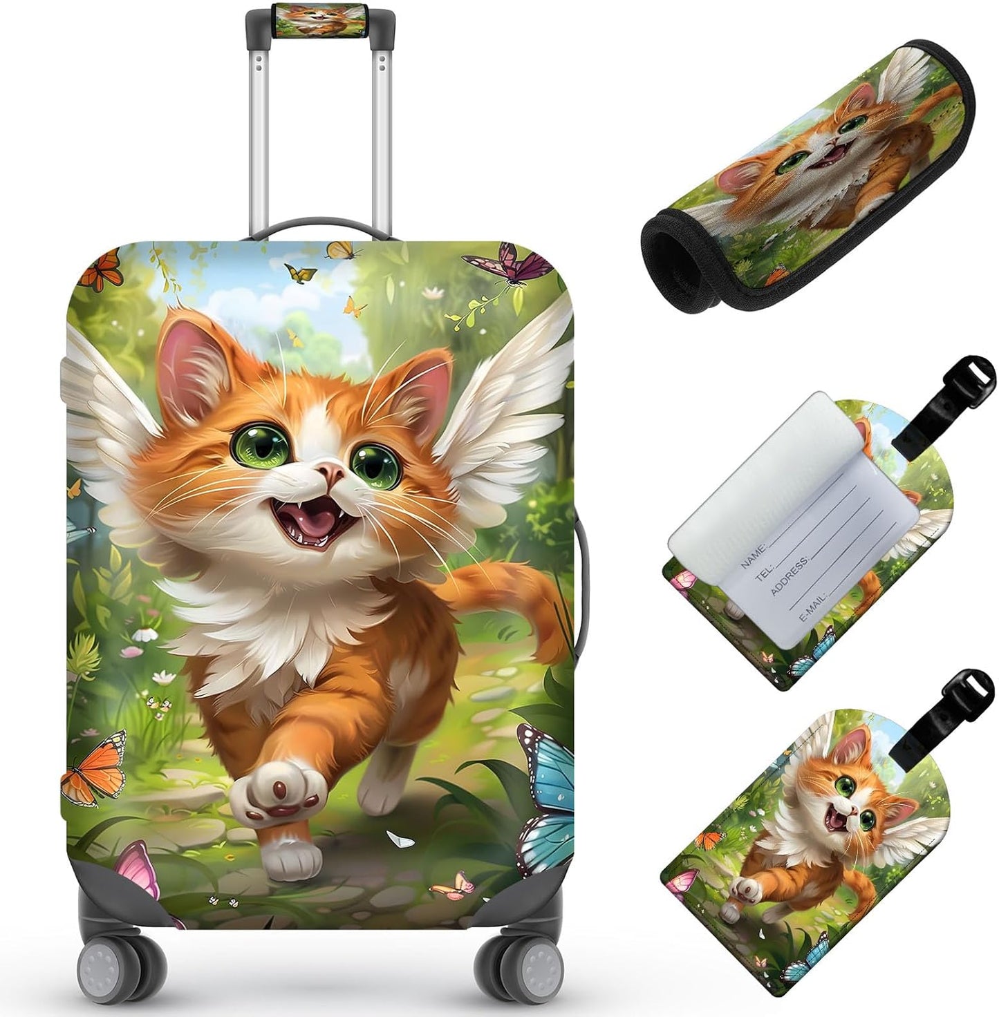 Travel Luggage Cover,Cute Cat Theme Suitcase Cover Accessory Kit, Luggage Tag, and Comfortable