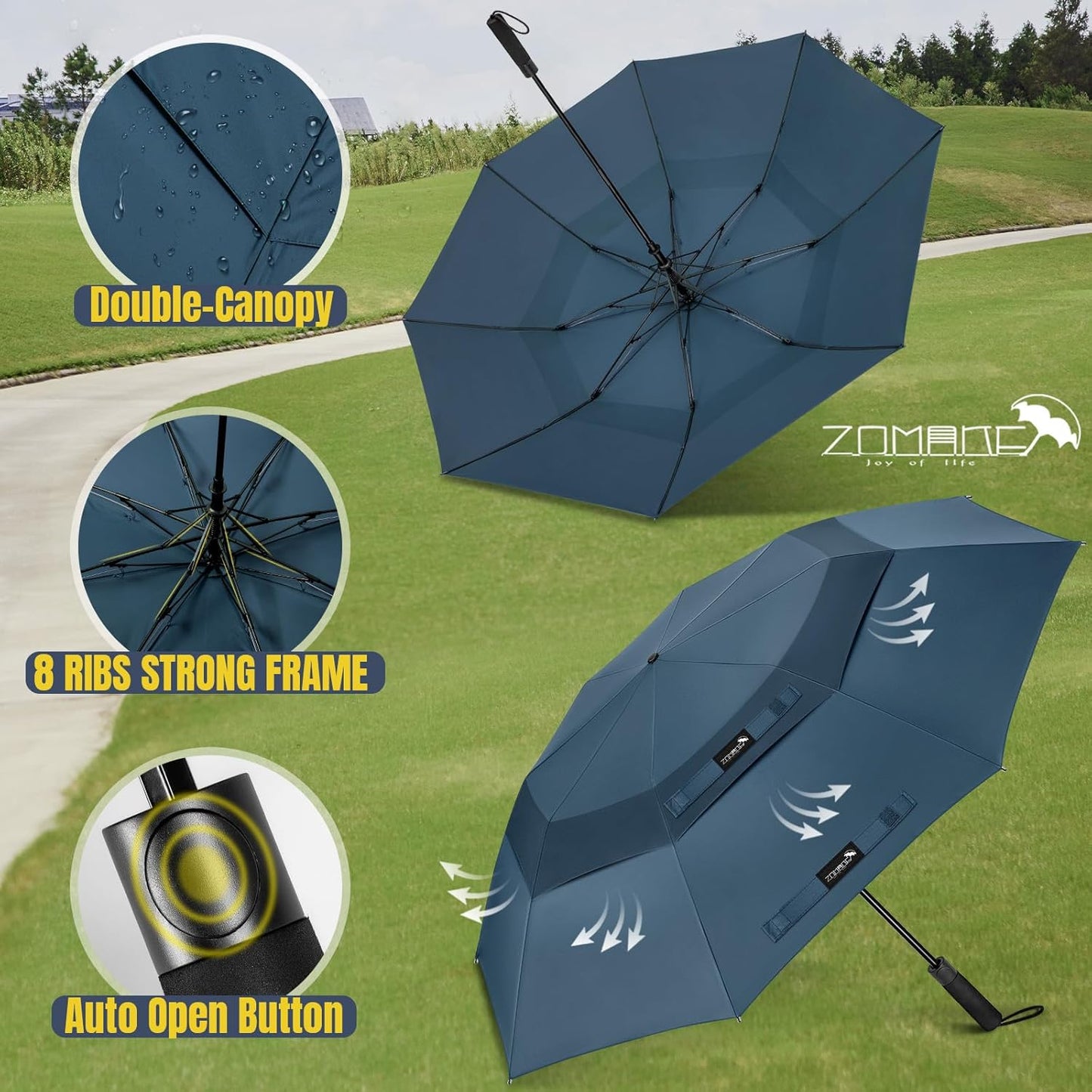 ZOMAKE Compact Golf Umbrella 42/54/62 Inch,Large Golf Umbrellas Windproof Automatic Open Portable Collapsible Travel Umbrella for Men Women