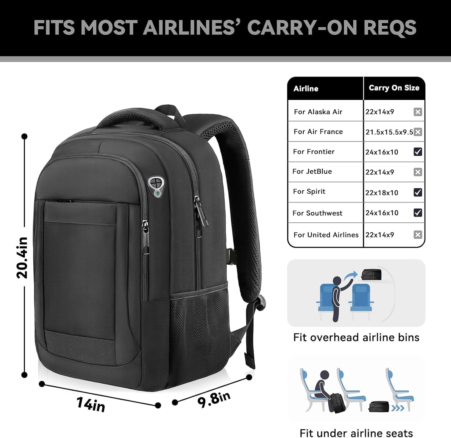 Extra Large Travel Laptop Backpack, 18.4 Inch Laptop Backpack Airline Approved, Business Anti Theft Sturdy Work Computer College High School Backpack Bag Fits 18 Inch Notebook for Men Women, Black