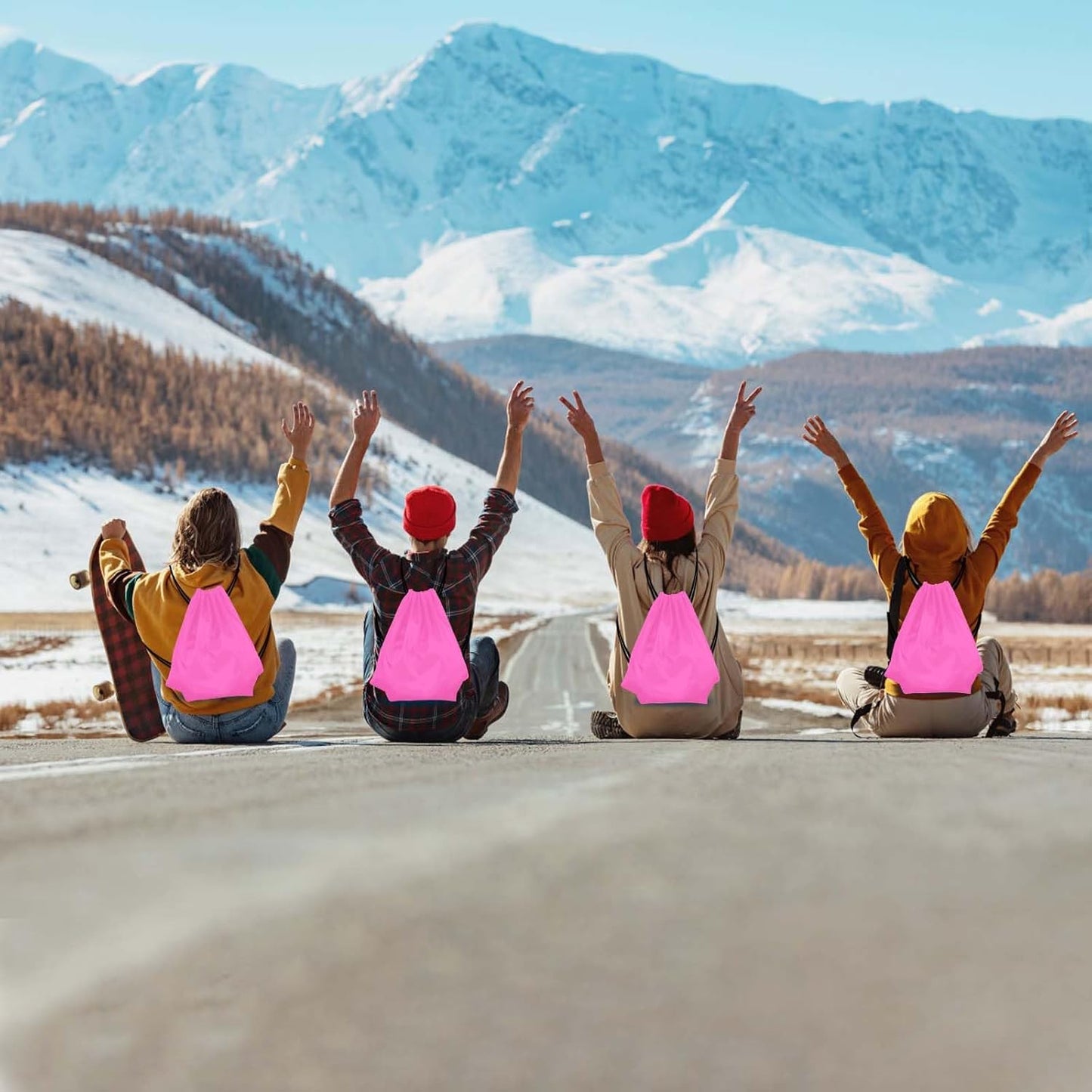 PLULON 6 Pcs Drawstring Bags Bulk Pink Drawstring Backpack String Backpack Cinch Sack Sport Gym Backpack Bags for Yoga Traveling Outdoor Sports