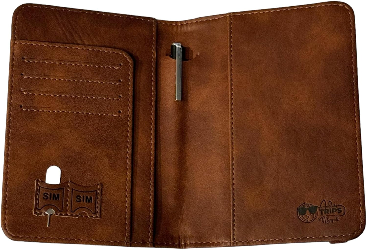 Passport Holder. GENUINE TOP GRAIN LEATHER. Luxury Gift Box. Pen, and SIM Card Removal Tool Included/Travel Wallet (Ecaudorian-brown)