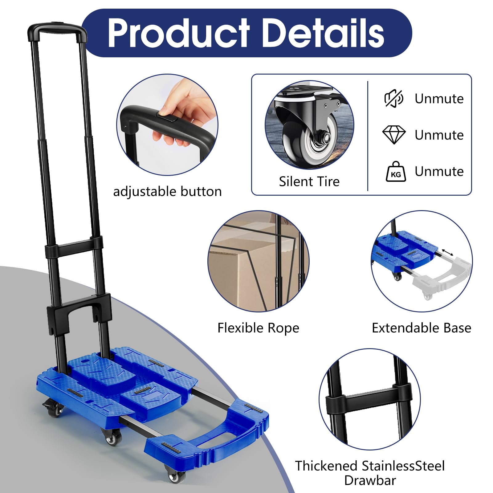 Voipvvii Folding Hand Truck 500lbs, Portable Heavy Duty Dolly Cart, 6 Wheels Collapsible Luggage