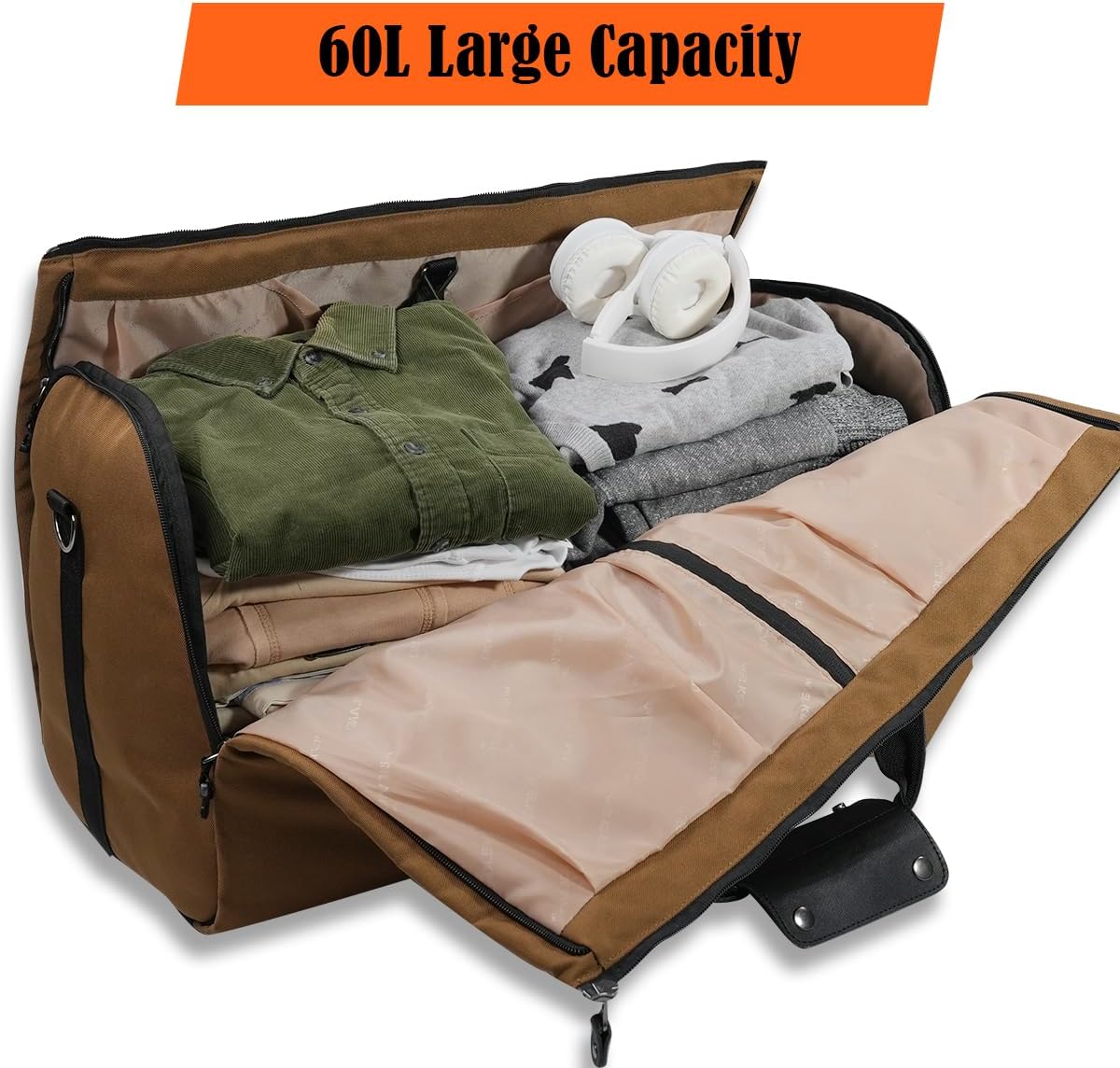 WELKINLAND 2-Suit Garment Duffle Bags for Travel Men, 60L-Large Carry on Garment Duffel Bag