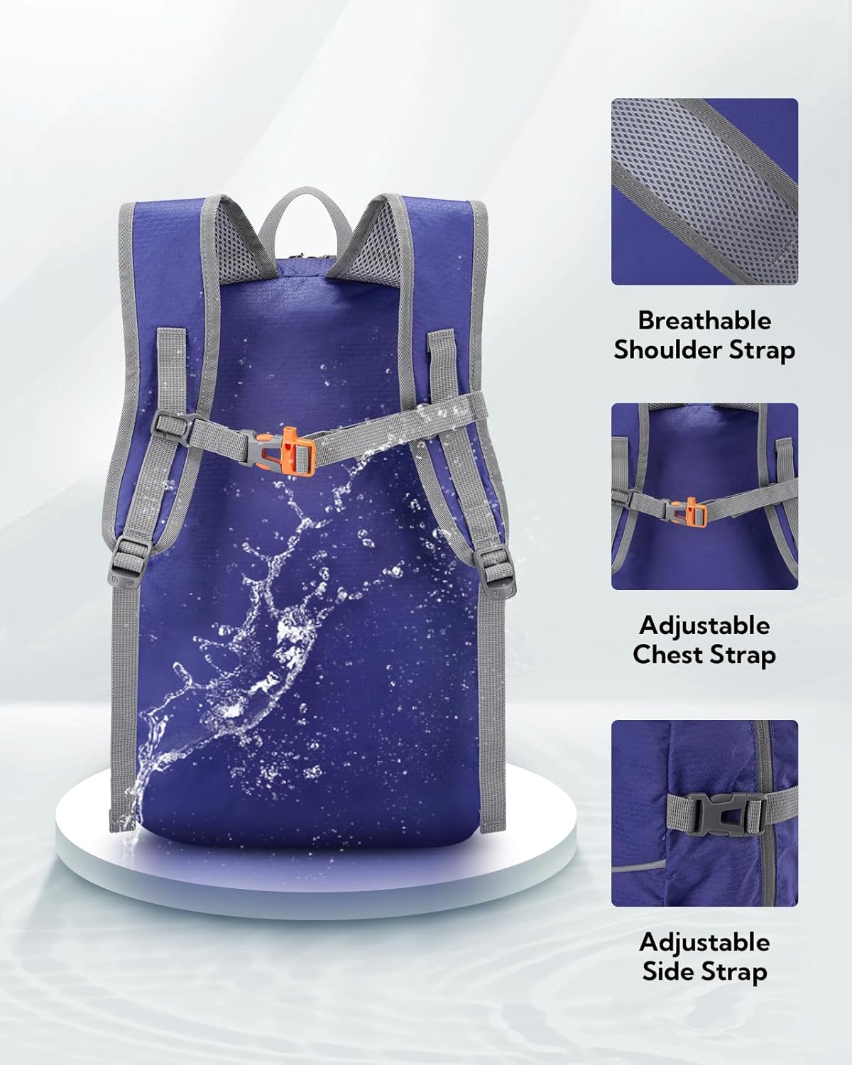 WATERFLY Hiking Packable Daypack Backpack: 25L Ultra Lightweight Day Pack for Woman Man - Small Compact Folding Back Pack for Outdoor Sport Cycling Camping Travel Trip - Dark blue