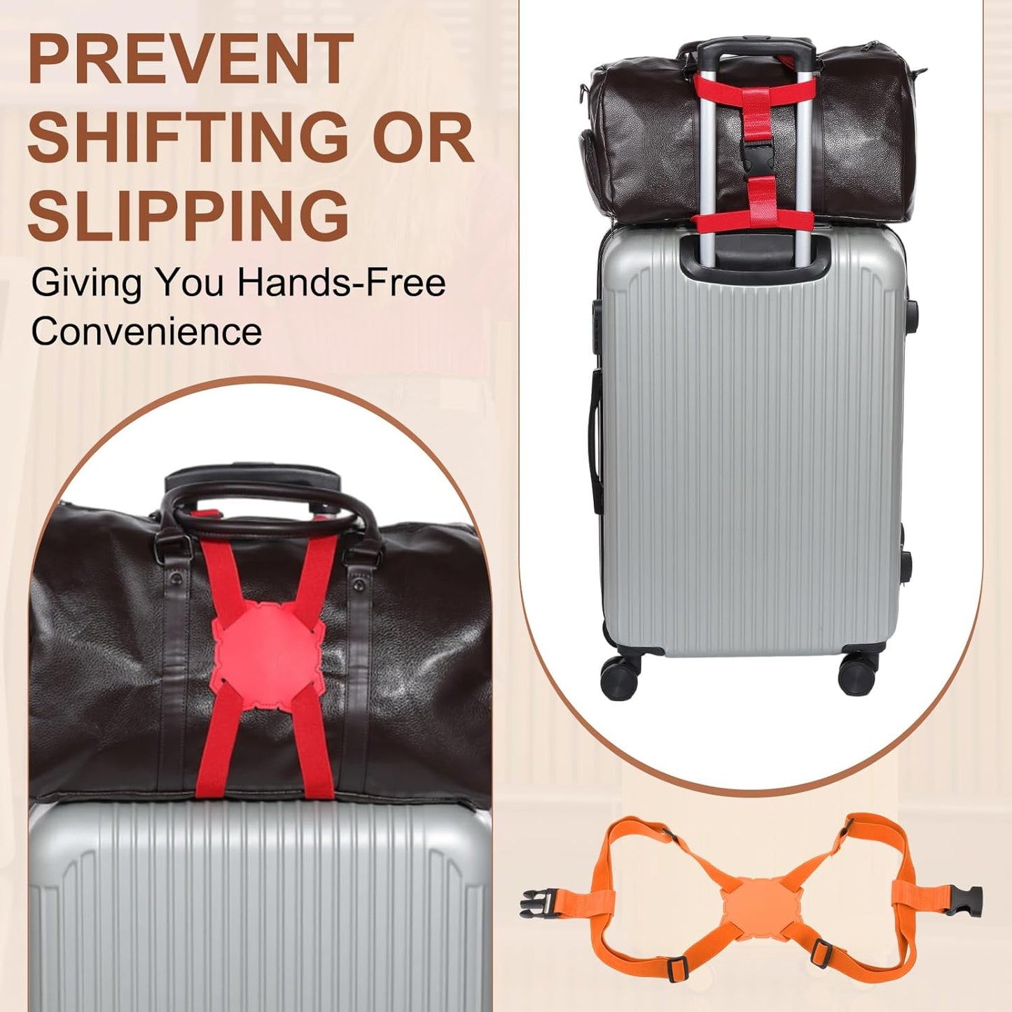 MECCANIXITY Luggage Strap Bag Bungee Elastic Suitcase Adjustable Belt for Suitcases Add A Bag Easy to Travel, Orange