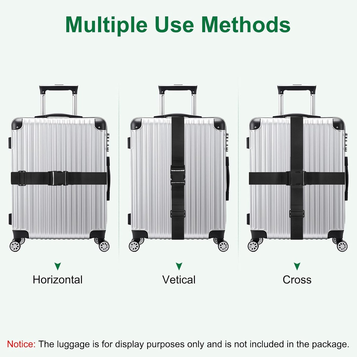 2-Sets Luggage Straps TSA Approved, Travel Straps for Luggage Suitcase Tags Set, Adjustable Suitcase Belt [Black]