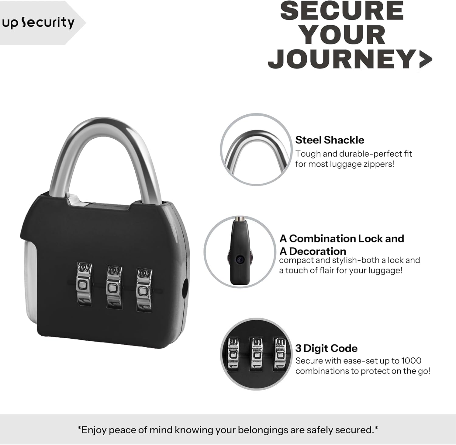 Small Combination Lock, 3 Digit Combo Luggage Locks, Travel Lock with Code, Small Padlocks for