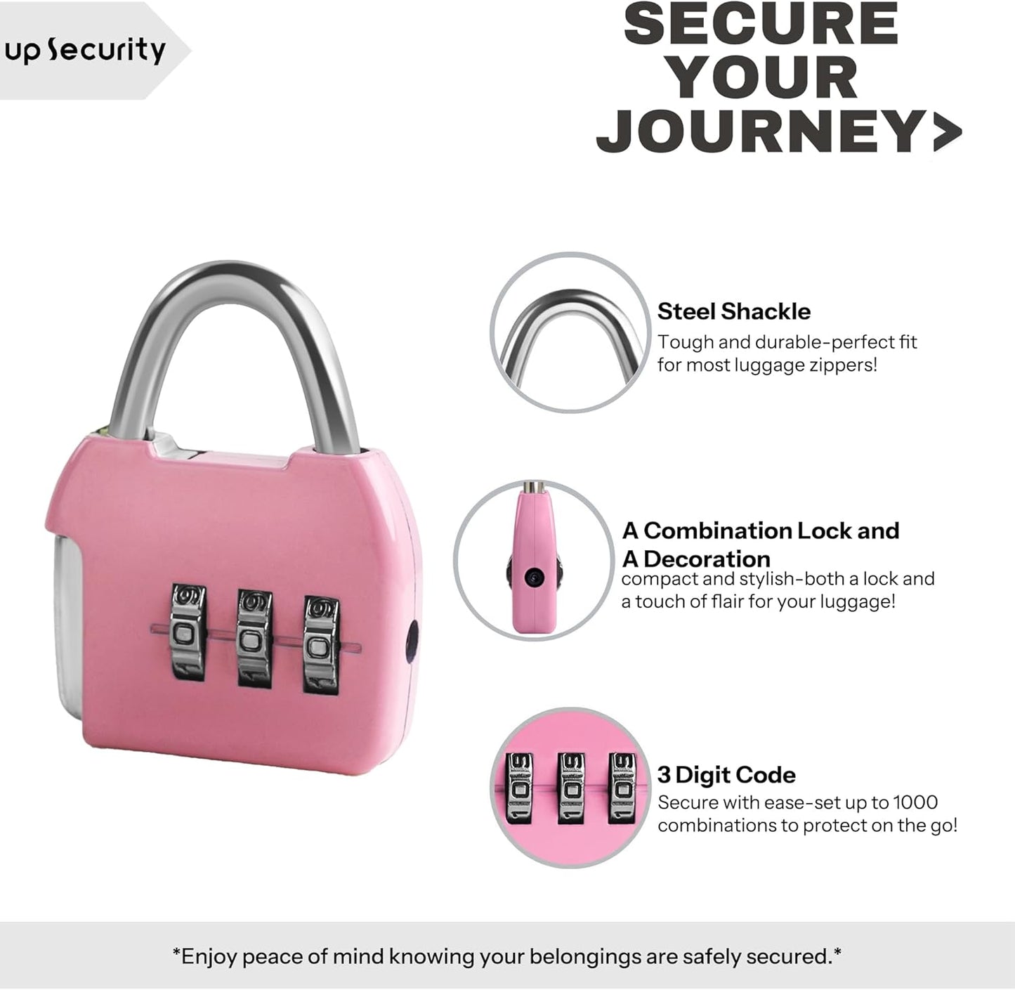 Small Combo Lock, 3 Code Combination Padlock, Travel Safe Mini Suitcase Luggage Locks, Portable