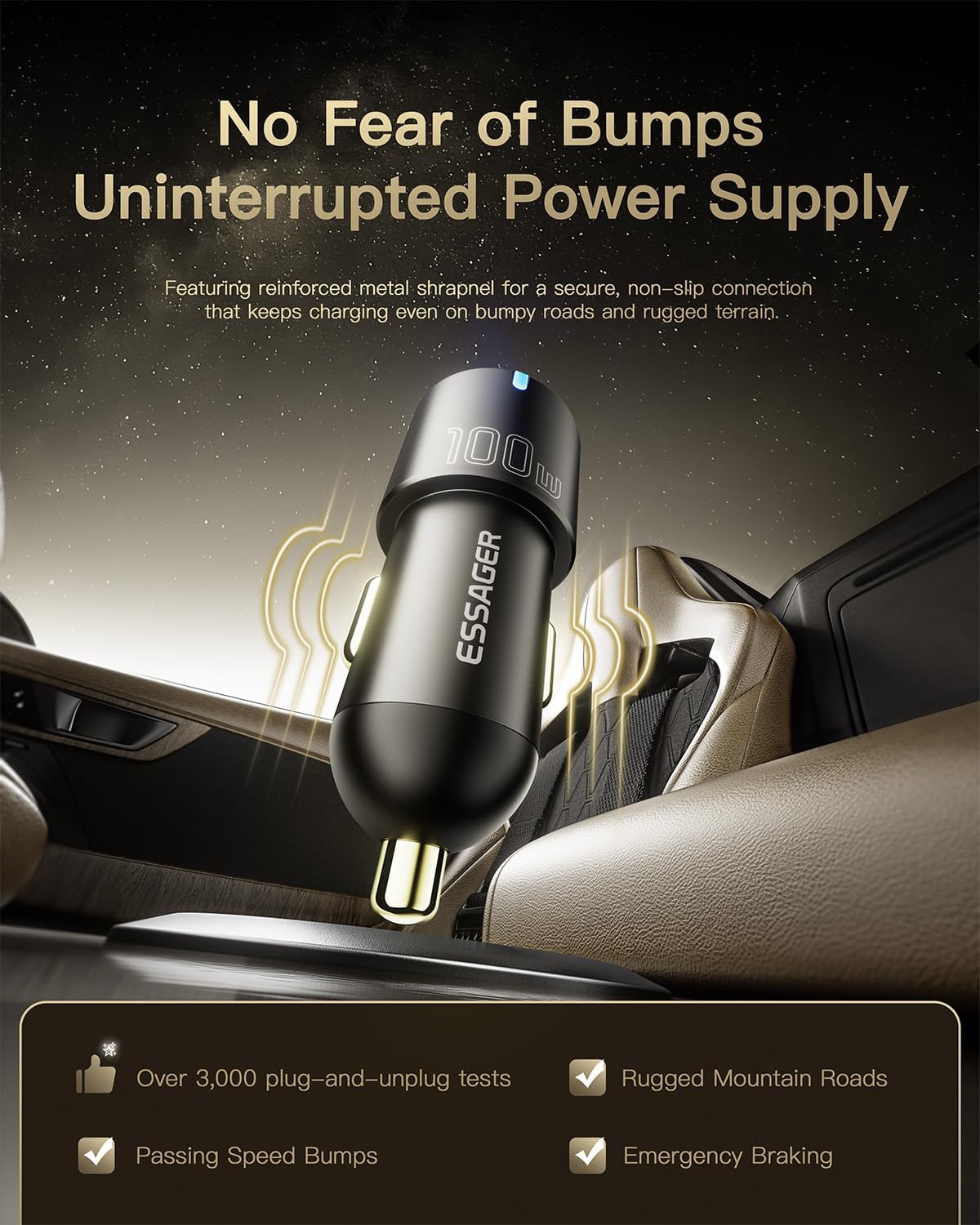 Essager 100W USB C Car Charger, 2-Port USB-C & USB-A Fast Charging Cigarette Lighter Adapter PD3.0/PPS/QC3.0 All Metal Type C Car Charger for iPhone 16/15/14/13 Pro Max, Samsung Galaxy, iPad, MacBook
